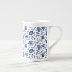 Tasse En Porcelaine Jacobean floral blues sur blanc