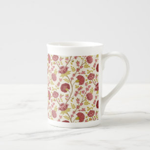 Tasse En Porcelaine Jacobean Floral Pattern Rouge Rose Gold Crème