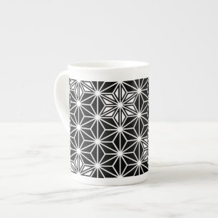 Tasse En Porcelaine Japonais Asanoha motif - noir et blanc