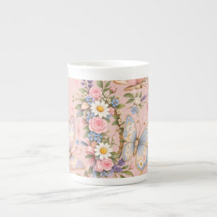 Tasse En Porcelaine Jardin d'anniversaire papillon pastel
