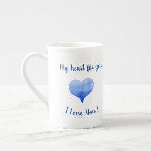 Tasse En Porcelaine Je t'aime Coeur Bleu mignon Saint Valentin