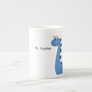 Tasse En Porcelaine Joli Dinosaure Bleu - Nom personnalisé Sophia