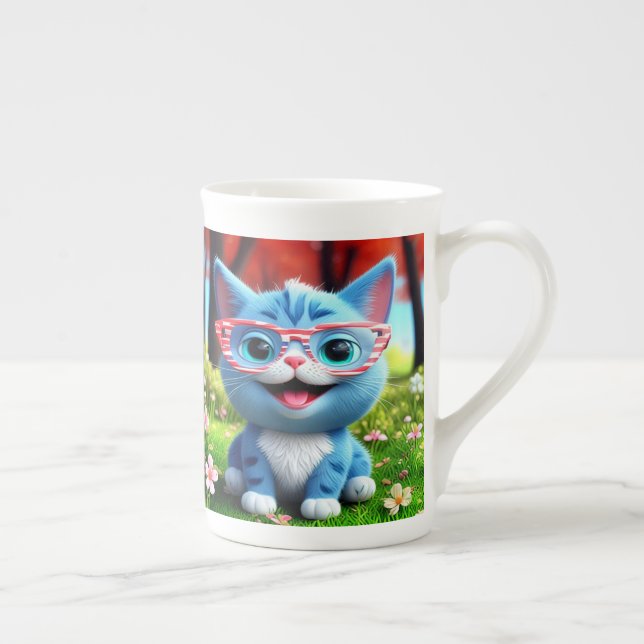 Tasse En Porcelaine Joli petit chat bleu souriant-55665 (Droite)