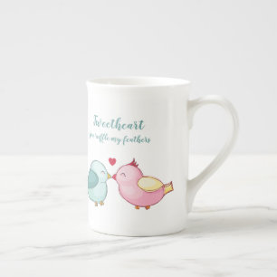 Tasse En Porcelaine Jolis oiseaux de l'amour rose et bleu pour la Sain