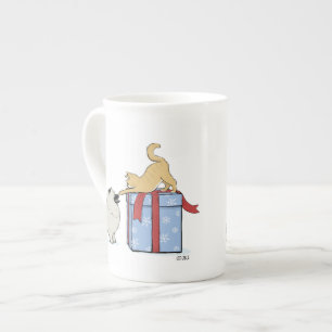 Tasse En Porcelaine Jours de Noël Cute Keeshond Puppy et Kitten