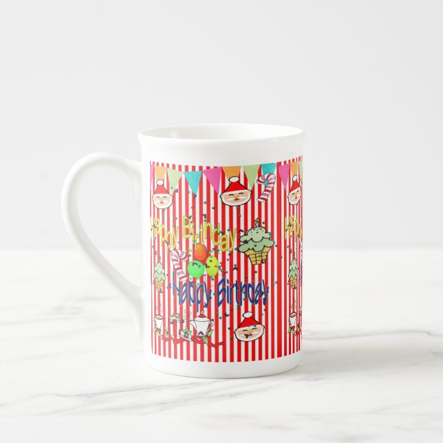 Tasse En Porcelaine Joyeux anniversaire Joyeux Noël (Gauche)