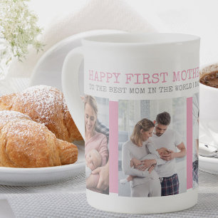 Tasse En Porcelaine Joyeux Fête des Mères Rose 4 Photo Collage