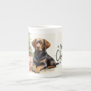 Tasse En Porcelaine Joyeux Noël à chiot Brown