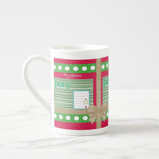 Tasse En Porcelaine Joyeux Noël, Joie Red Bone China Mug (Gauche)
