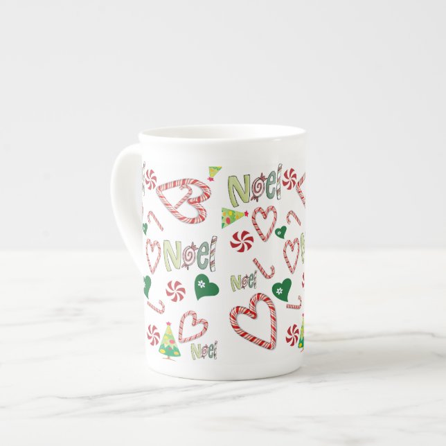 Tasse En Porcelaine Joyeux Noël, Noel Bone China Mug (Devant gauche)