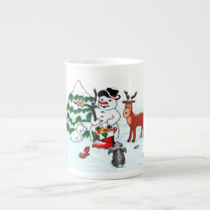 Tasse En Porcelaine Joyeux Noël ! Snowman avec amis