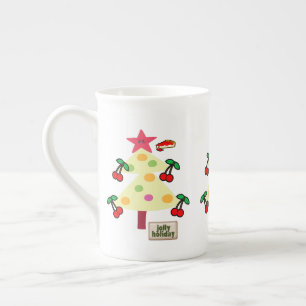 Tasse En Porcelaine Joyeux sapin de Noël, Jolly Holiday Cherries