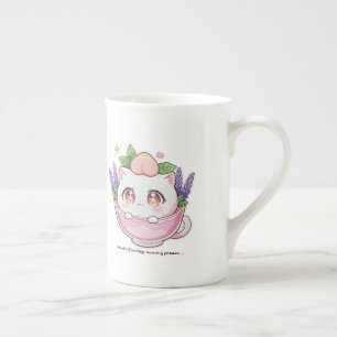 Tasse En Porcelaine Kawaii Peach Cat en Lavender Teacup Mug