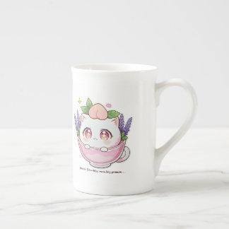 Tasse En Porcelaine Kawaii Peach Cat en Lavender Teacup Mug