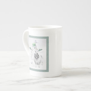 Tasse En Porcelaine Keeshond Noël Snowman Peinture Chien Art