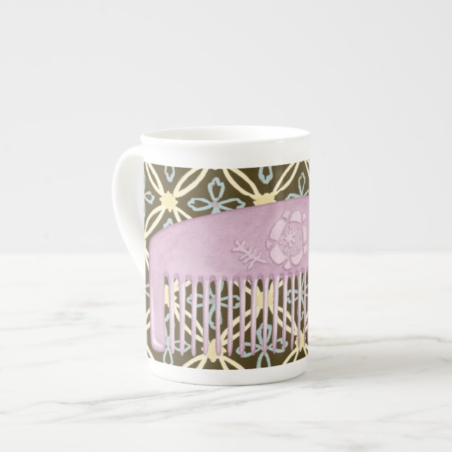 Tasse En Porcelaine Lavande peigne sur Arrière - plan de chocolat (Devant gauche)