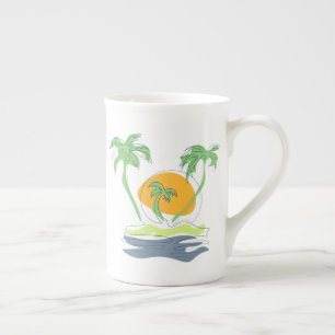 Tasse En Porcelaine Les paysages de plage tropicaux de l'île. Palmier 