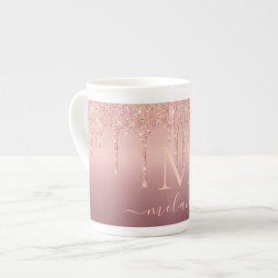 Tasse En Porcelaine Lettre de nom de monogramme Rose Parties scintilla