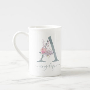 Tasse En Porcelaine LETTRE Florale A D'Aquarelle Rosée Roussée