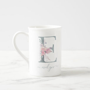 Tasse En Porcelaine LETTRE Florale Aquarelle rose-Ascension monographi