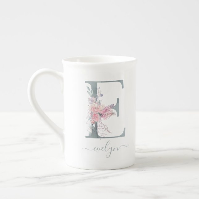 Tasse En Porcelaine LETTRE Florale Aquarelle rose-Ascension monographi (Gauche)