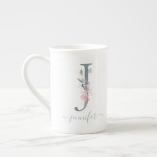 Tasse En Porcelaine LETTRE Florale J D'Aquarelle rose-Push