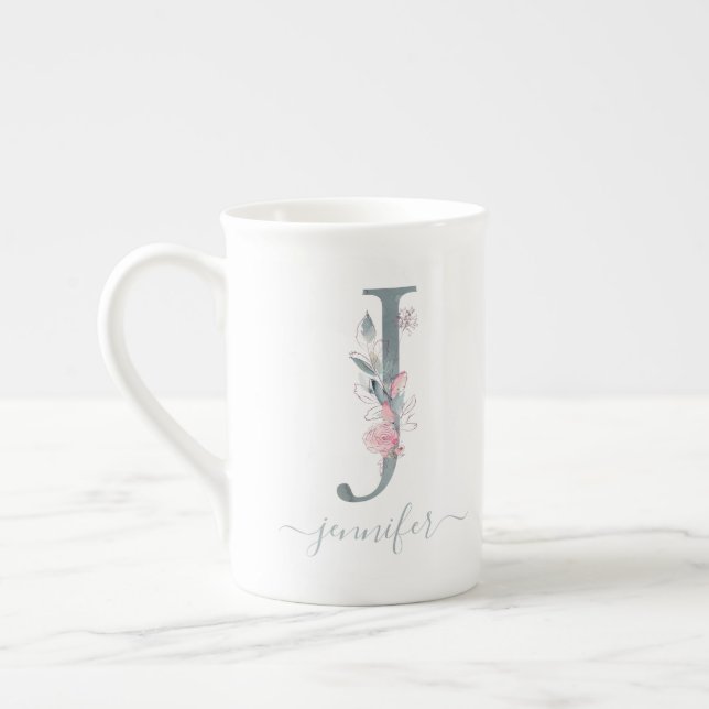 Tasse En Porcelaine LETTRE Florale J D'Aquarelle rose-Push (Gauche)