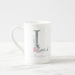 Tasse En Porcelaine LETTRE Florale L D'Aquarelle Rose Ascension Aquare