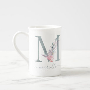 Tasse En Porcelaine LETTRE Florale L D'Aquarelle Rose Ascension Aquare
