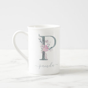 Tasse En Porcelaine LETTRE Florale PLEINE D'AQUATICOLE ROUGE DE MONogr