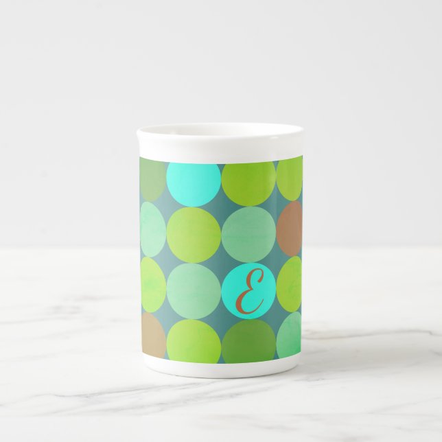 Tasse En Porcelaine Lime Vert Turquoise Turquoise & Rust Cercles Monog (Devant)
