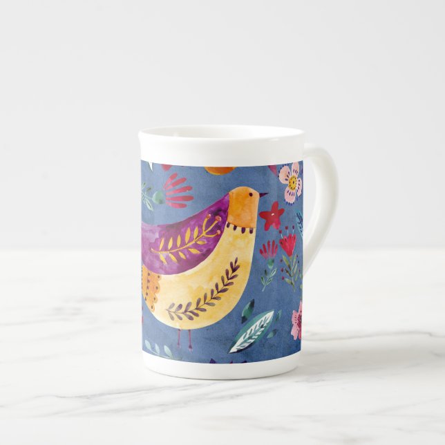 Tasse En Porcelaine L'Oiseau précoce dans le jardin fleuri (Devant droit)