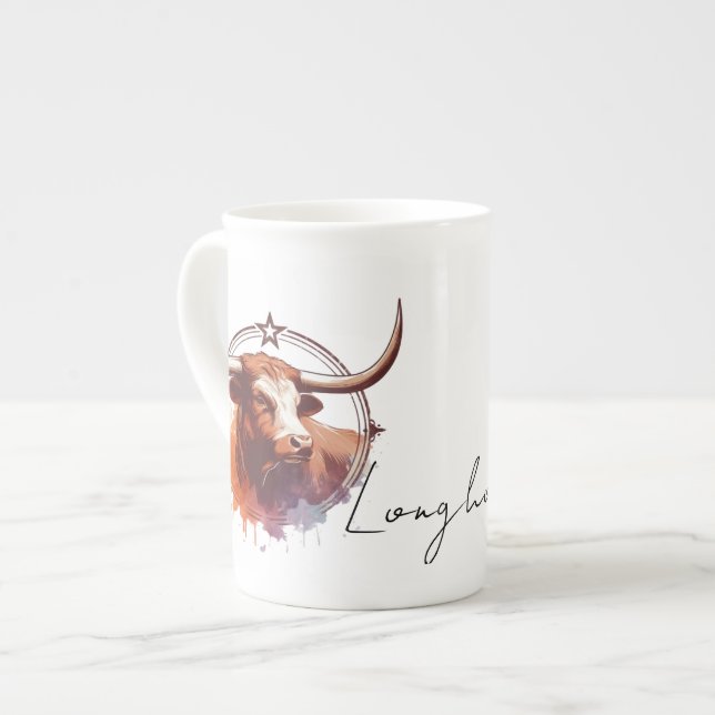 Tasse En Porcelaine Longhorn Love Bone China Spécialité Mug (Devant gauche)