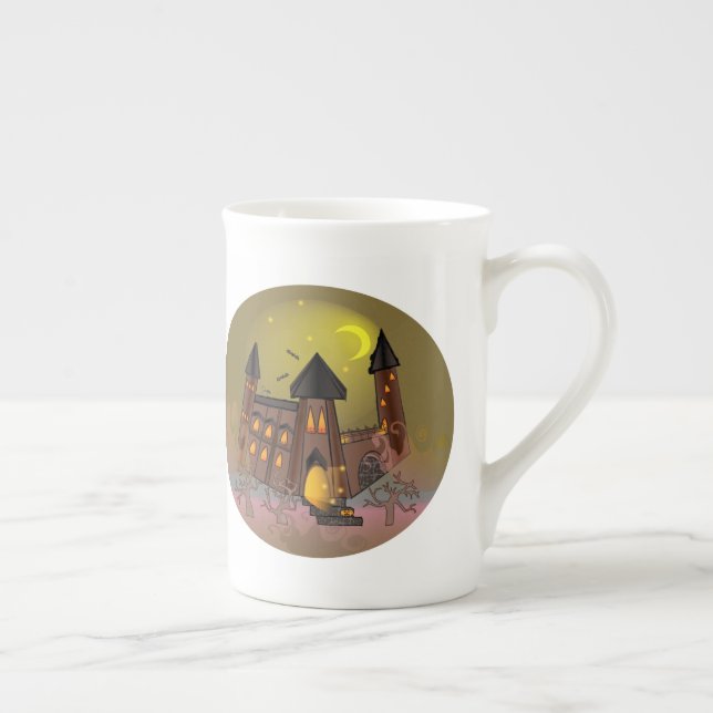 Tasse En Porcelaine Maison de sorcière éffrayante Halloween et château (Droite)