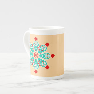 Tasse En Porcelaine Mandala en huit points - turquoise et pêche