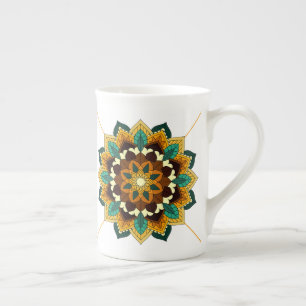 Tasse En Porcelaine Mandala Motif 2002 en boue jaune et bronzée