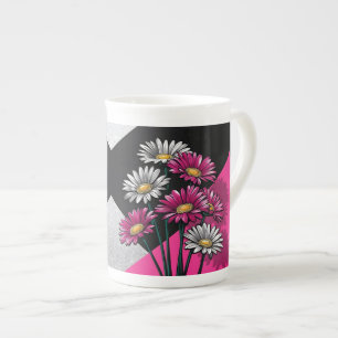 Tasse En Porcelaine Marguerites en rose et blanc