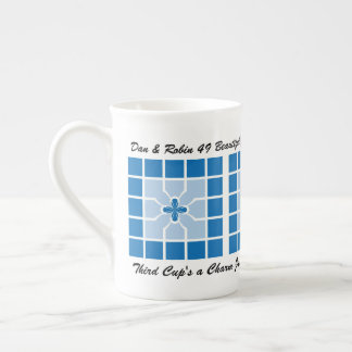 Tasse En Porcelaine Mariage Anniversaire Bleu Géométrique Avec Nom Bon