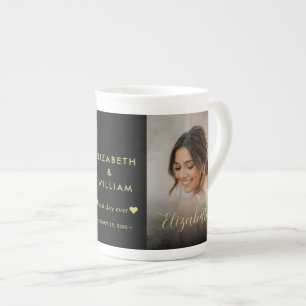 Tasse En Porcelaine Mariage personnalisé pois dorés et noirs