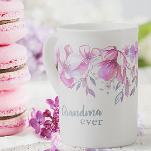 Tasse En Porcelaine Meilleur Grand-Mère jamais vu - Fleurs Aquarelles 