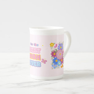 Tasse En Porcelaine Meilleure Maman Jamais Groovy Floral Pastel Fête d