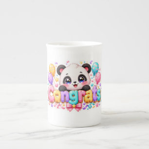 Tasse En Porcelaine Mignon Kawaii Félicitations Panda Nom Pastel Rose 