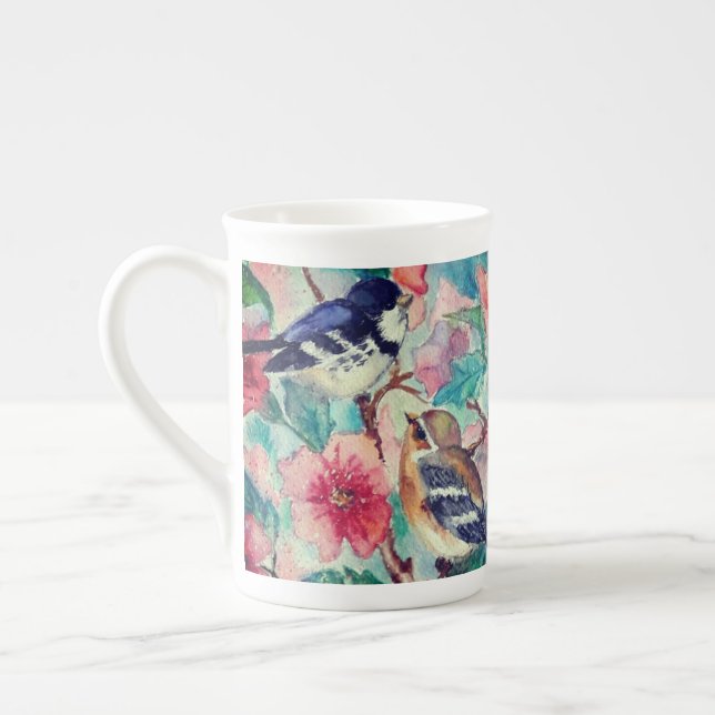 Tasse En Porcelaine Mignons Oiseaux os Chine Mug (Gauche)