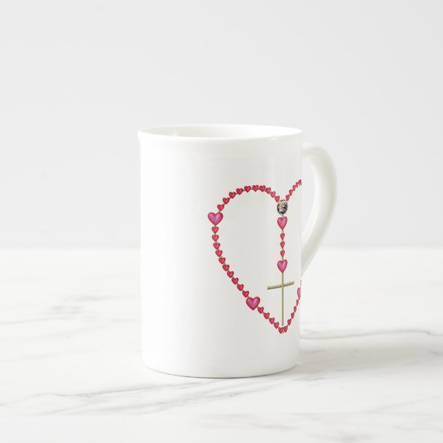 Tasse En Porcelaine Minuscule coeur Rosaire (Devant droit)