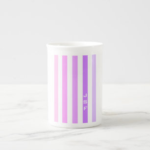 Tasse En Porcelaine Monogramme à bandes verticales violettes et roses