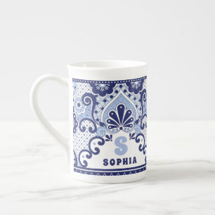 Tasse En Porcelaine Monogramme bleu et blanc Talavera mexicain