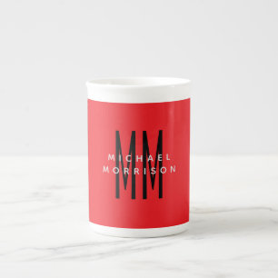 Tasse En Porcelaine Monogramme couleur rouge vif Lettres initiales Nom