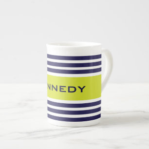 Tasse En Porcelaine Monogramme de coutume de rayures de vert de chaux