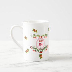 Tasse En Porcelaine Monogramme de fraise personnalisée