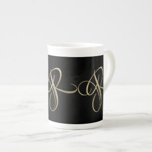 Tasse En Porcelaine Monogramme d'or de l'initiale R